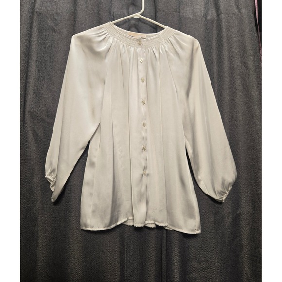 Michael Kors Blouse Button Down Long Sleeve Smocked‎ Neck Top XS - Picture 1 of 6